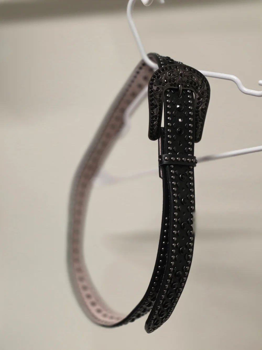 Genuine Leather Womens' Jeweled Studded Western Belt - Black